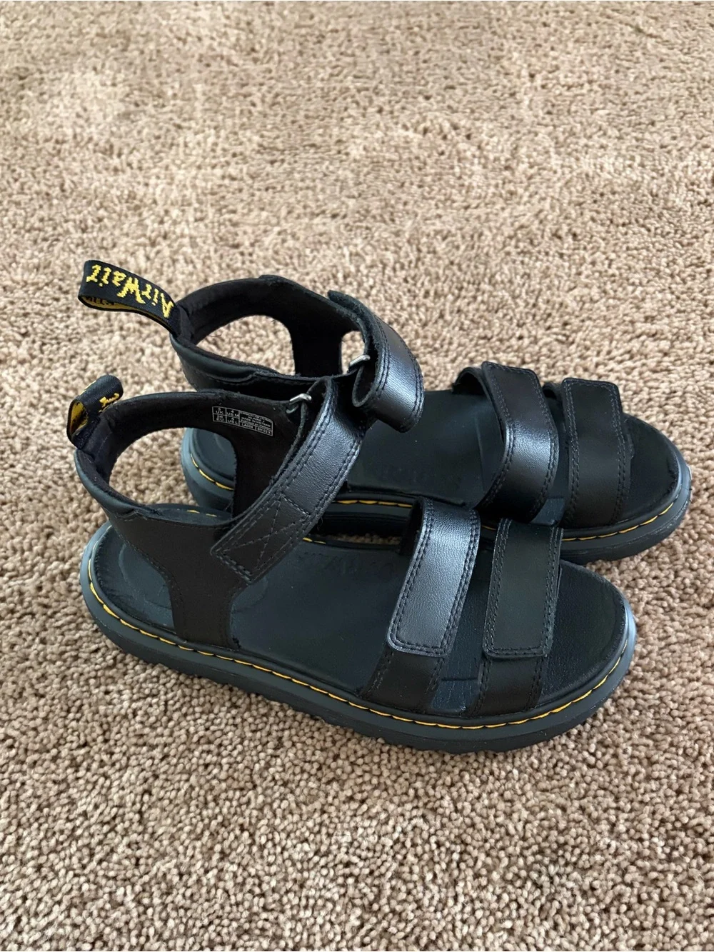 Dr. Martens Black Leather Kids Velcro Strap Sandals